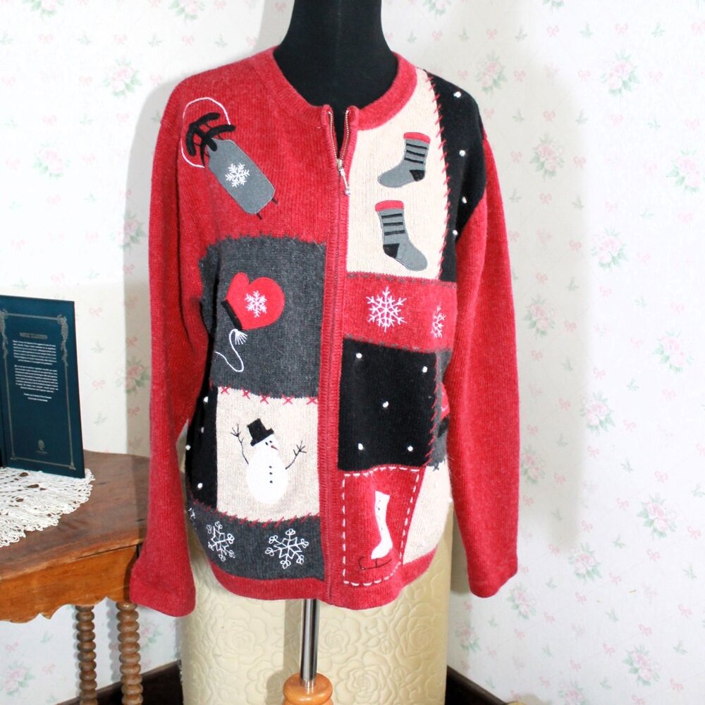 Croft & Barrow Wool Blend Zip-Up Christmas Cardigan, Large